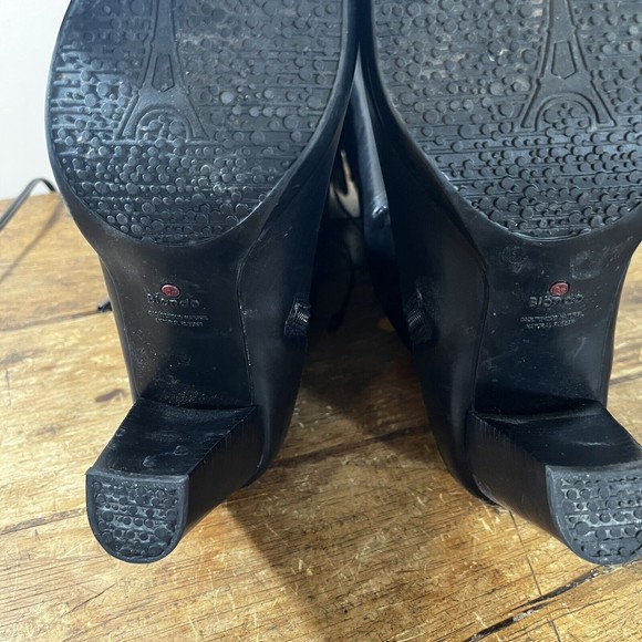 Blondi Knee High Tall Black Leather Heeled Boots Size 8.5 Zip up calf & Lace up - Picture 8 of 13